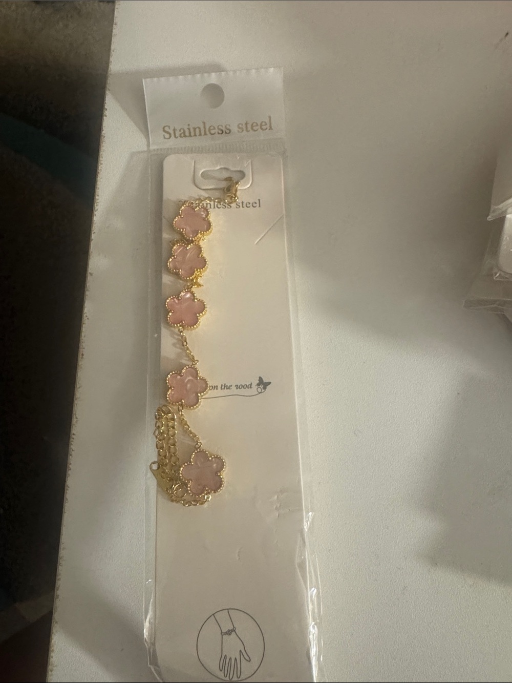 Stainless Steel Pink Flower Chain Bracelet